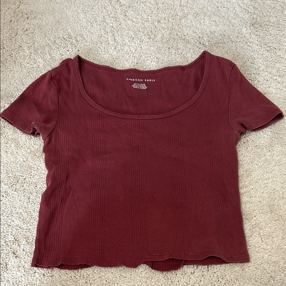 American Eagle Outfitters Women's Maroon Short Sleeve Tee